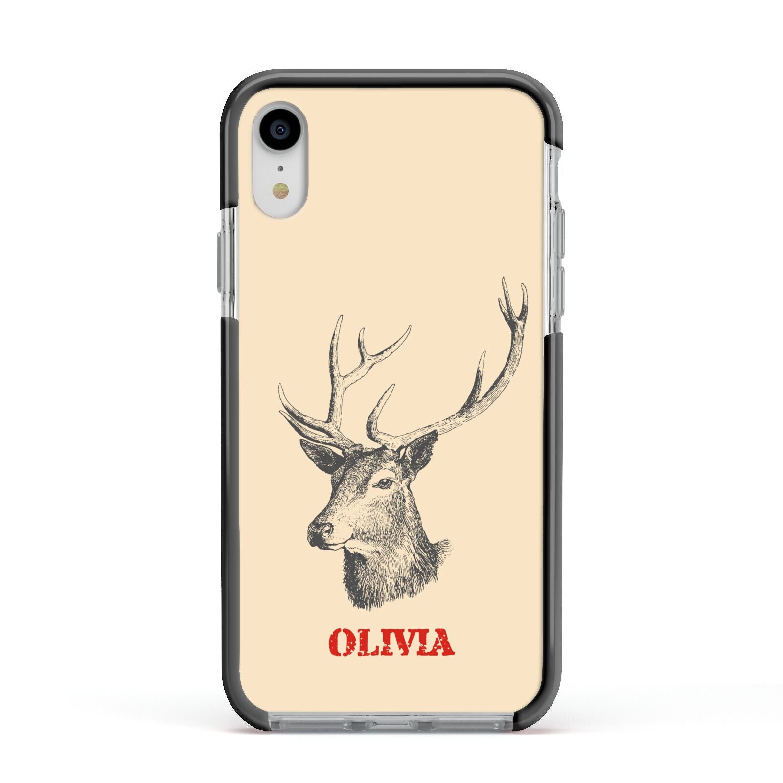 Personalised Rudolph Apple iPhone XR Impact Case Black Edge on Silver Phone