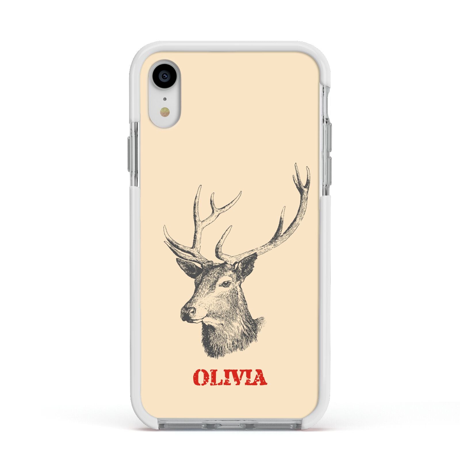 Personalised Rudolph Apple iPhone XR Impact Case White Edge on Silver Phone