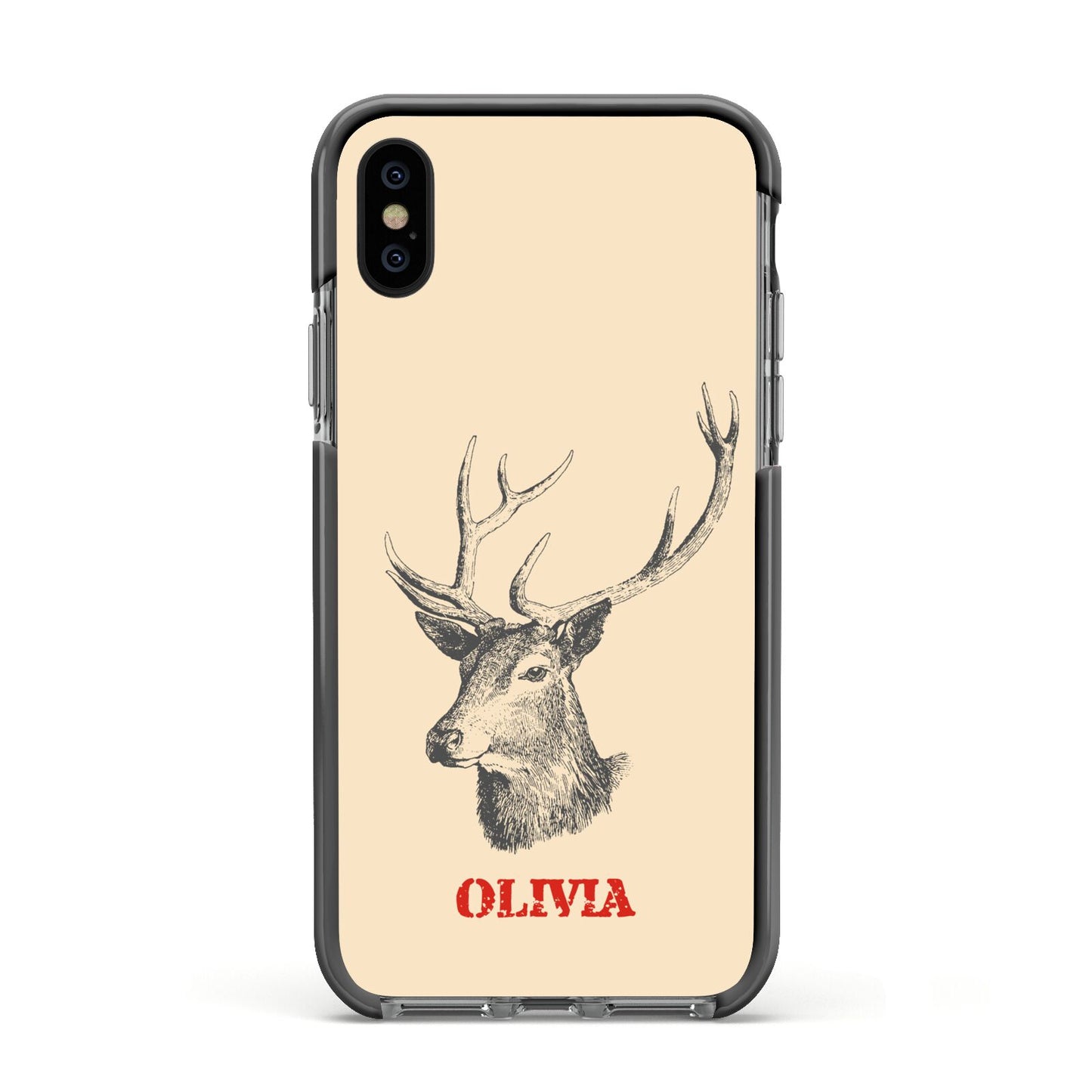 Personalised Rudolph Apple iPhone Xs Impact Case Black Edge on Black Phone