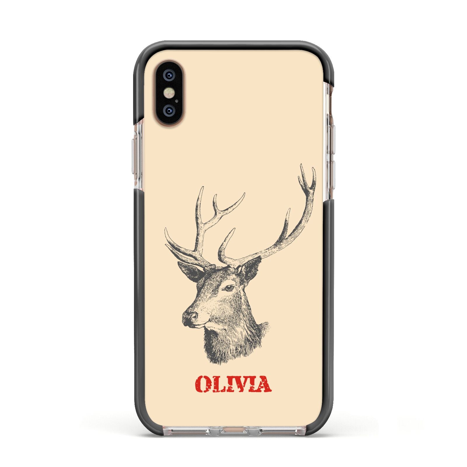 Personalised Rudolph Apple iPhone Xs Impact Case Black Edge on Gold Phone