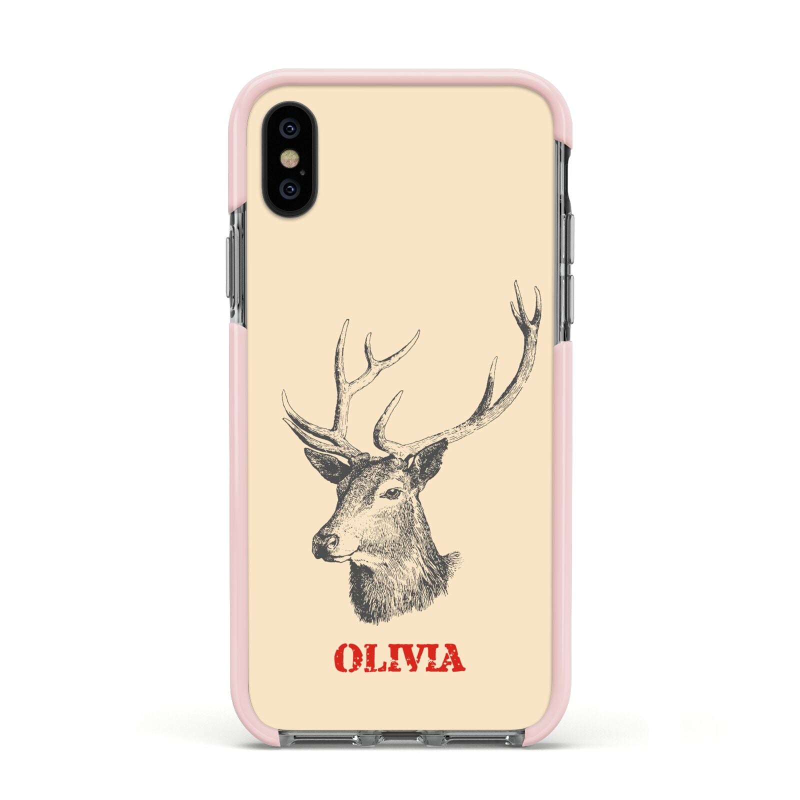 Personalised Rudolph Apple iPhone Xs Impact Case Pink Edge on Black Phone