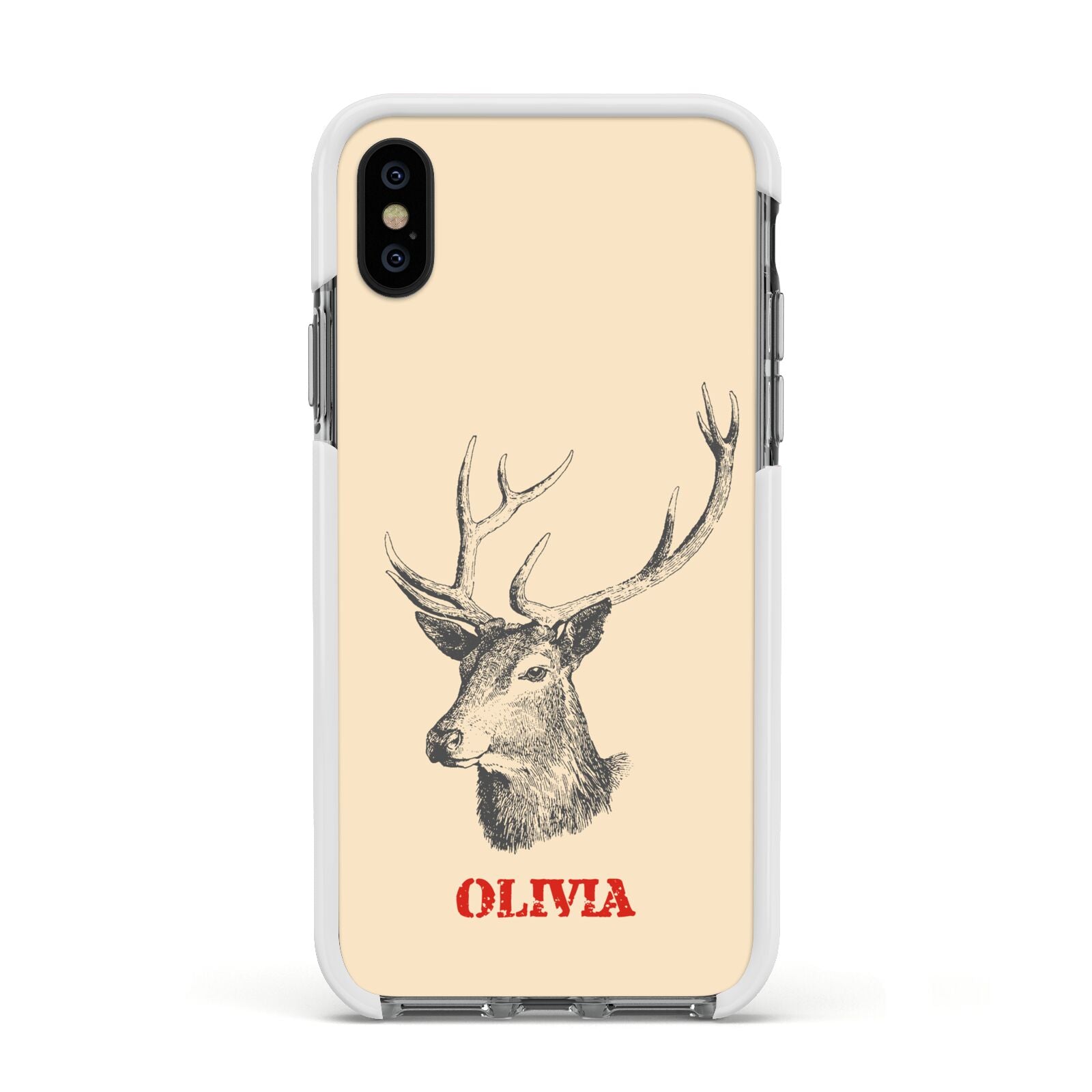 Personalised Rudolph Apple iPhone Xs Impact Case White Edge on Black Phone