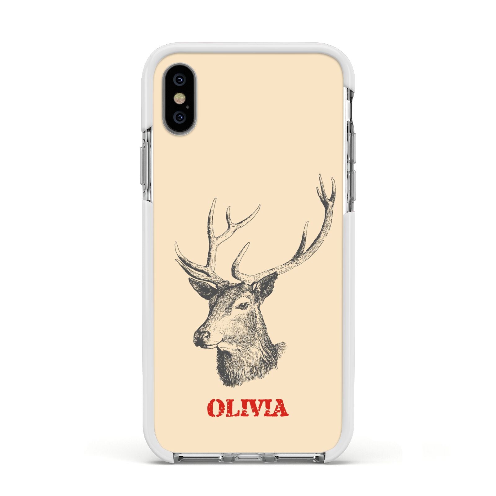 Personalised Rudolph Apple iPhone Xs Impact Case White Edge on Silver Phone