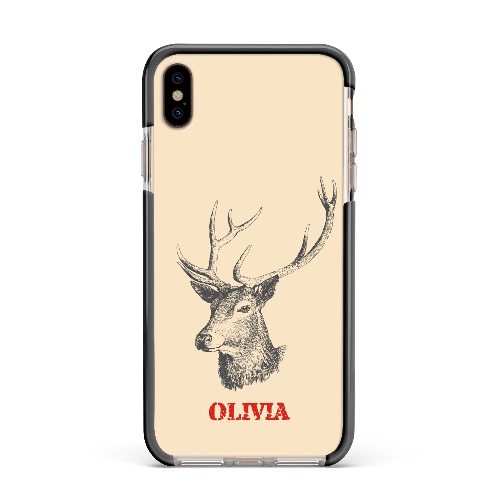 Personalised Rudolph Apple iPhone Xs Max Impact Case Black Edge on Gold Phone