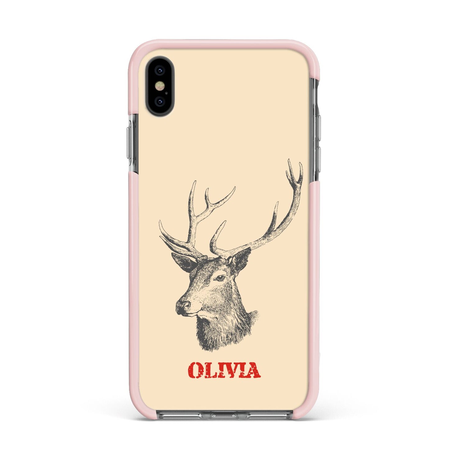 Personalised Rudolph Apple iPhone Xs Max Impact Case Pink Edge on Black Phone