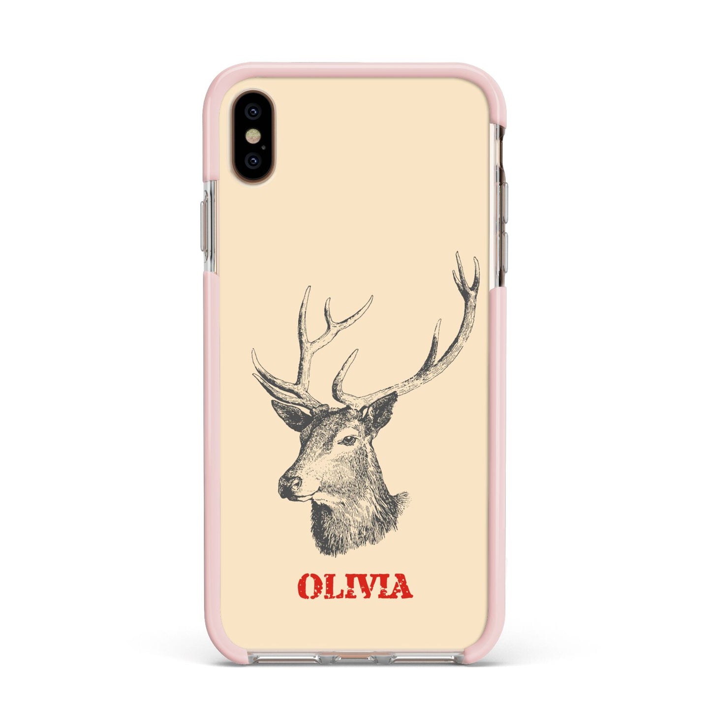 Personalised Rudolph Apple iPhone Xs Max Impact Case Pink Edge on Gold Phone