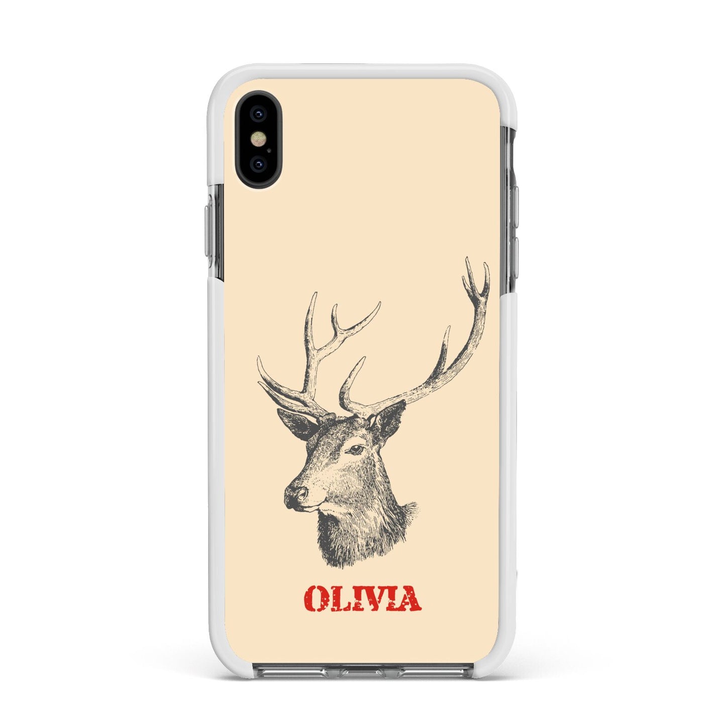 Personalised Rudolph Apple iPhone Xs Max Impact Case White Edge on Black Phone