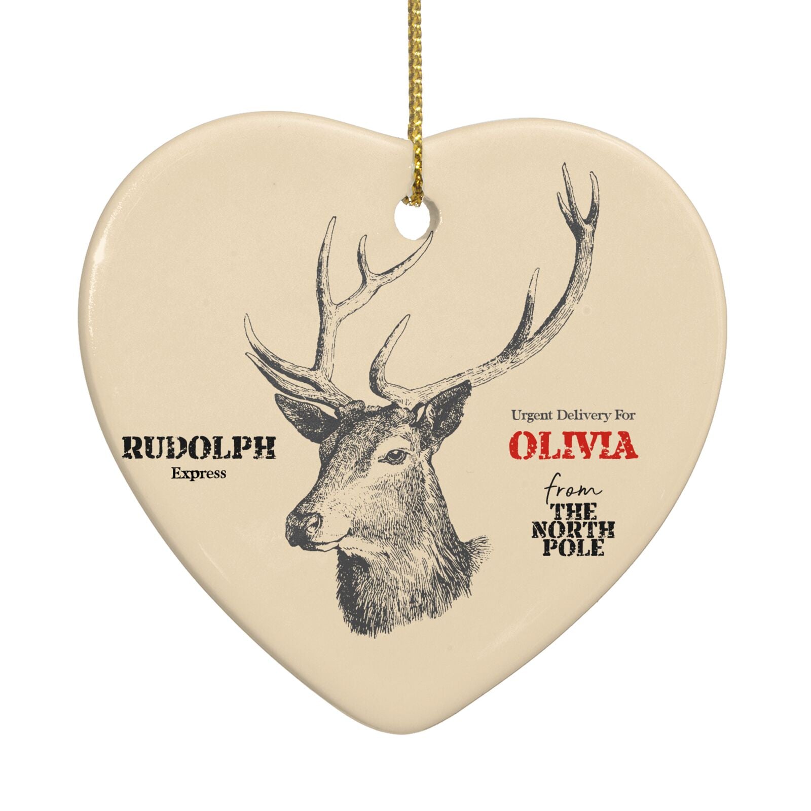 Personalised Rudolph Heart Decoration Back Image