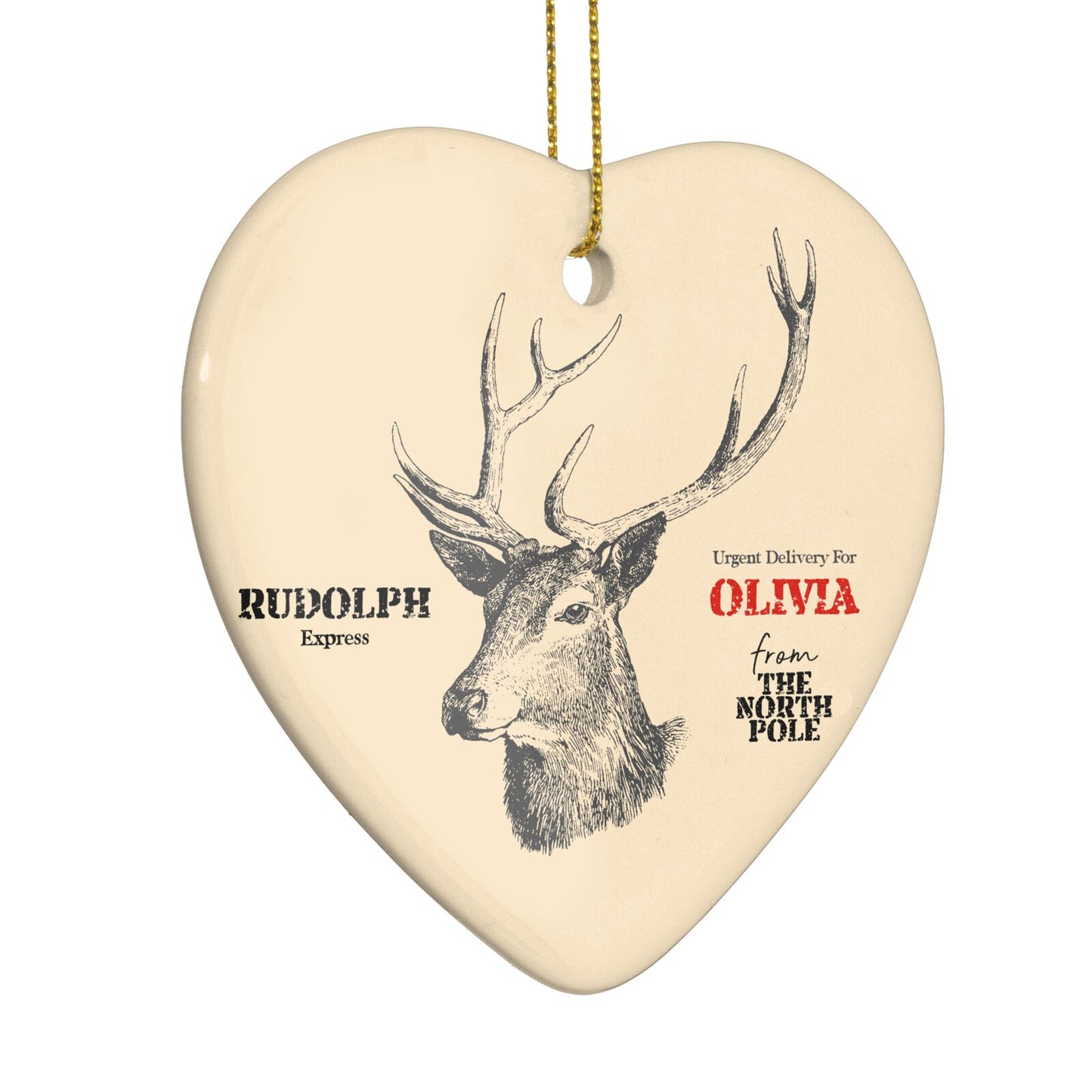 Personalised Rudolph Heart Decoration Side Angle
