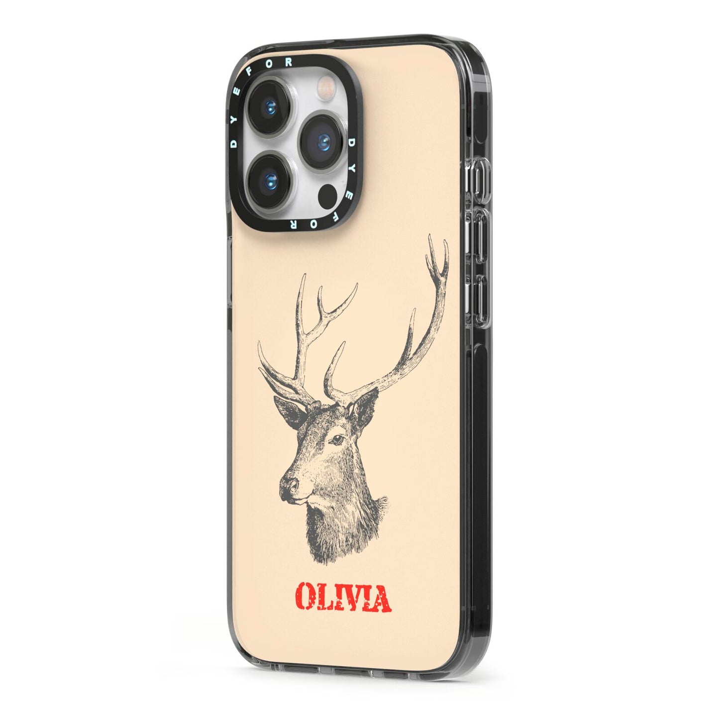 Personalised Rudolph iPhone 13 Pro Black Impact Case Side Angle on Silver phone