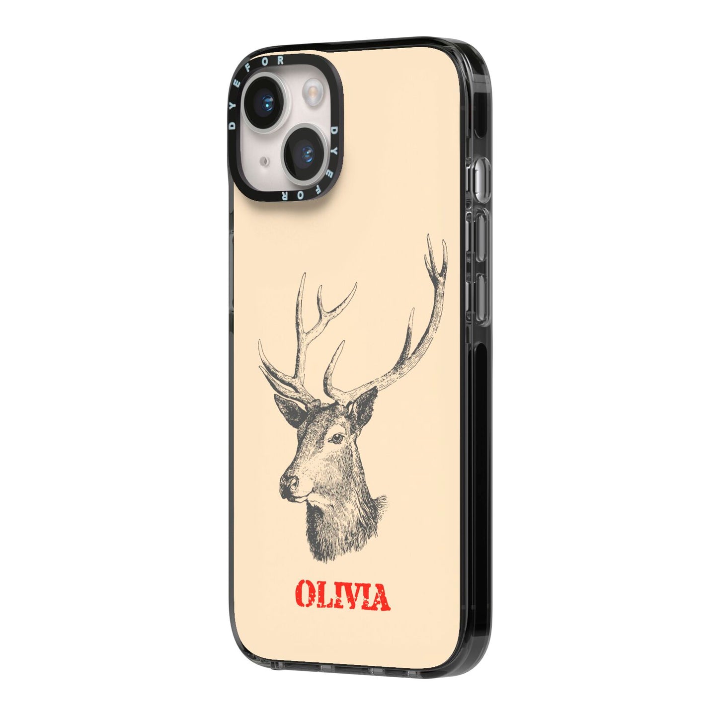 Personalised Rudolph iPhone 14 Black Impact Case Side Angle on Silver phone