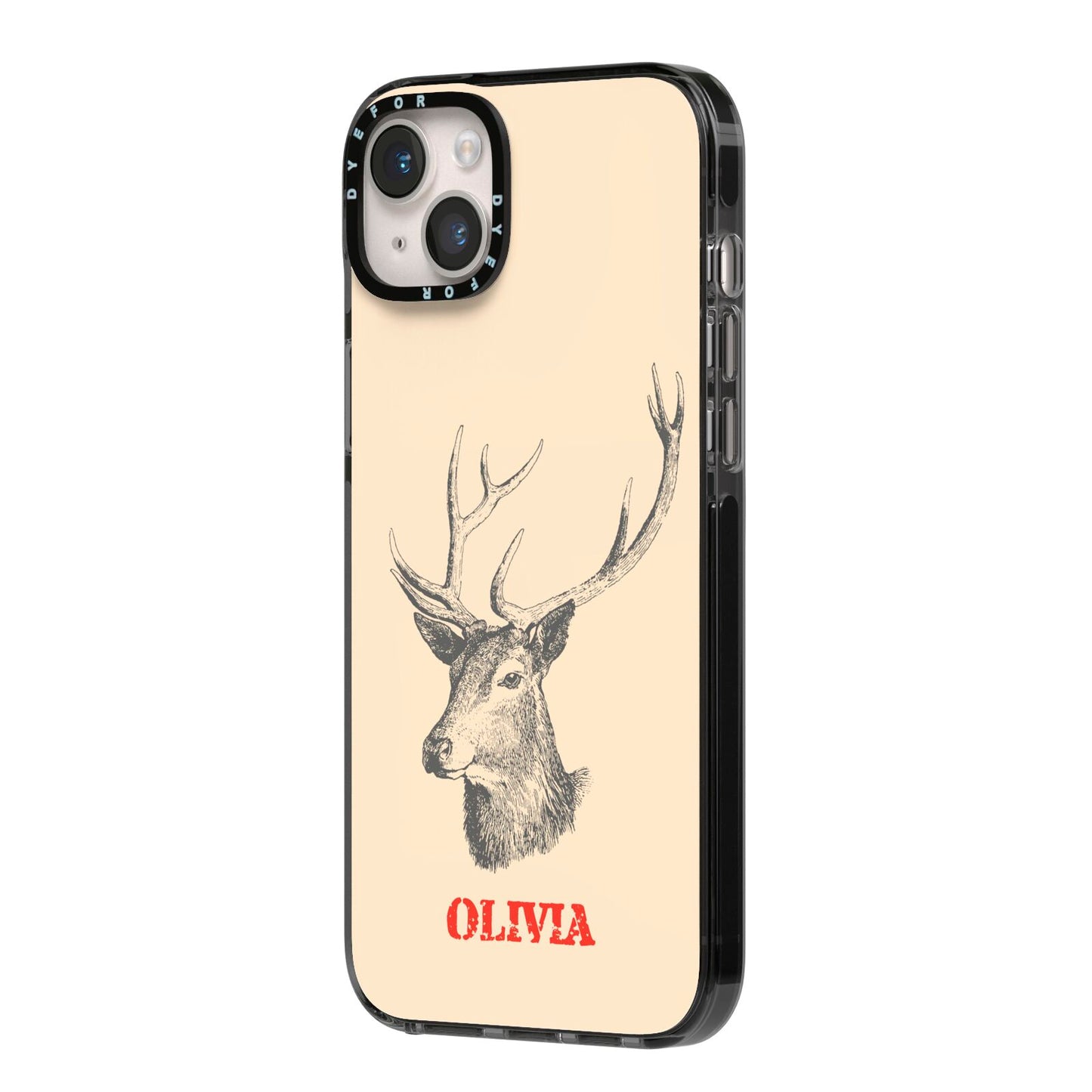 Personalised Rudolph iPhone 14 Plus Black Impact Case Side Angle on Silver phone