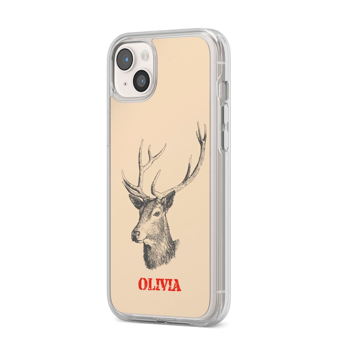 Personalised Rudolph iPhone 14 Plus Clear Tough Case Starlight Angled Image