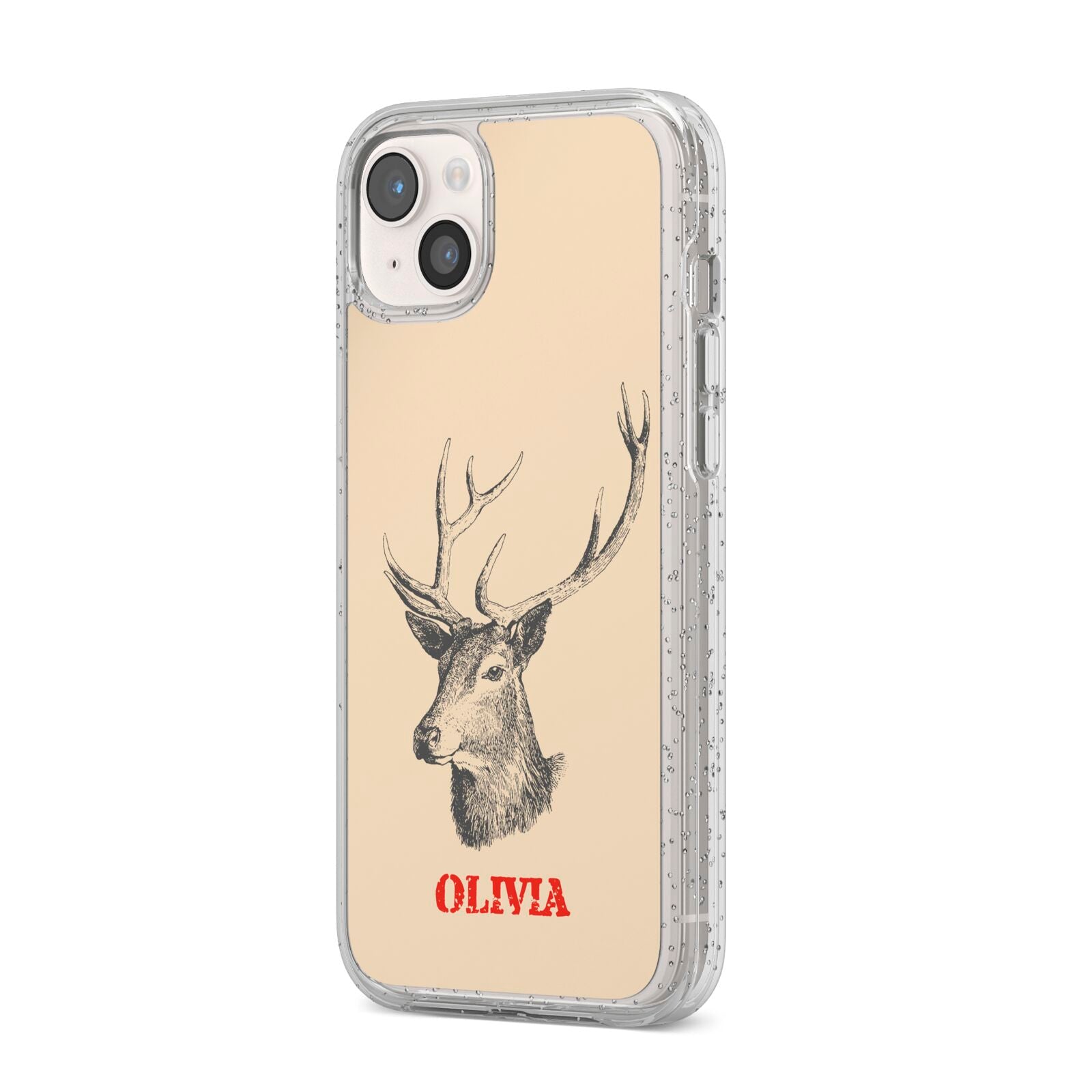 Personalised Rudolph iPhone 14 Plus Glitter Tough Case Starlight Angled Image