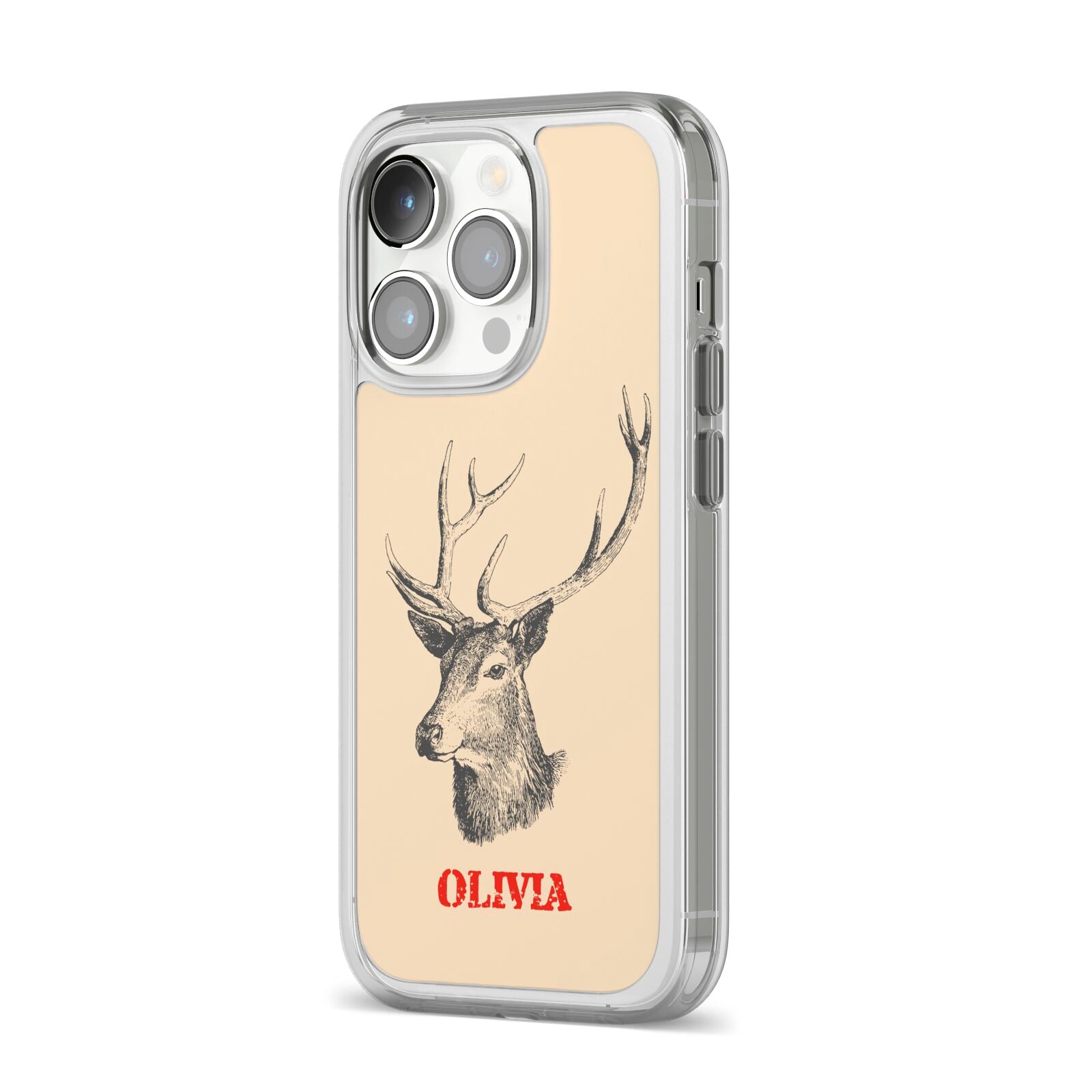 Personalised Rudolph iPhone 14 Pro Clear Tough Case Silver Angled Image