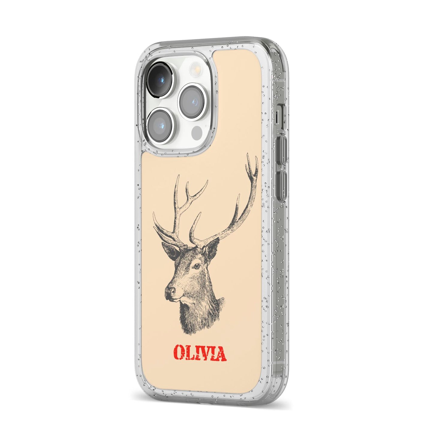 Personalised Rudolph iPhone 14 Pro Glitter Tough Case Silver Angled Image