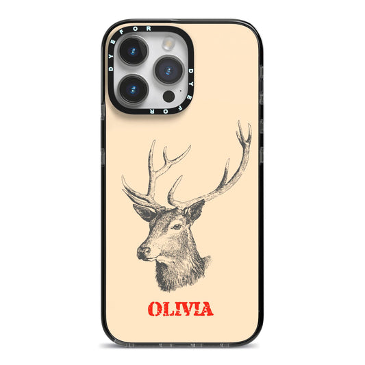 Personalised Rudolph iPhone 14 Pro Max Black Impact Case on Silver phone
