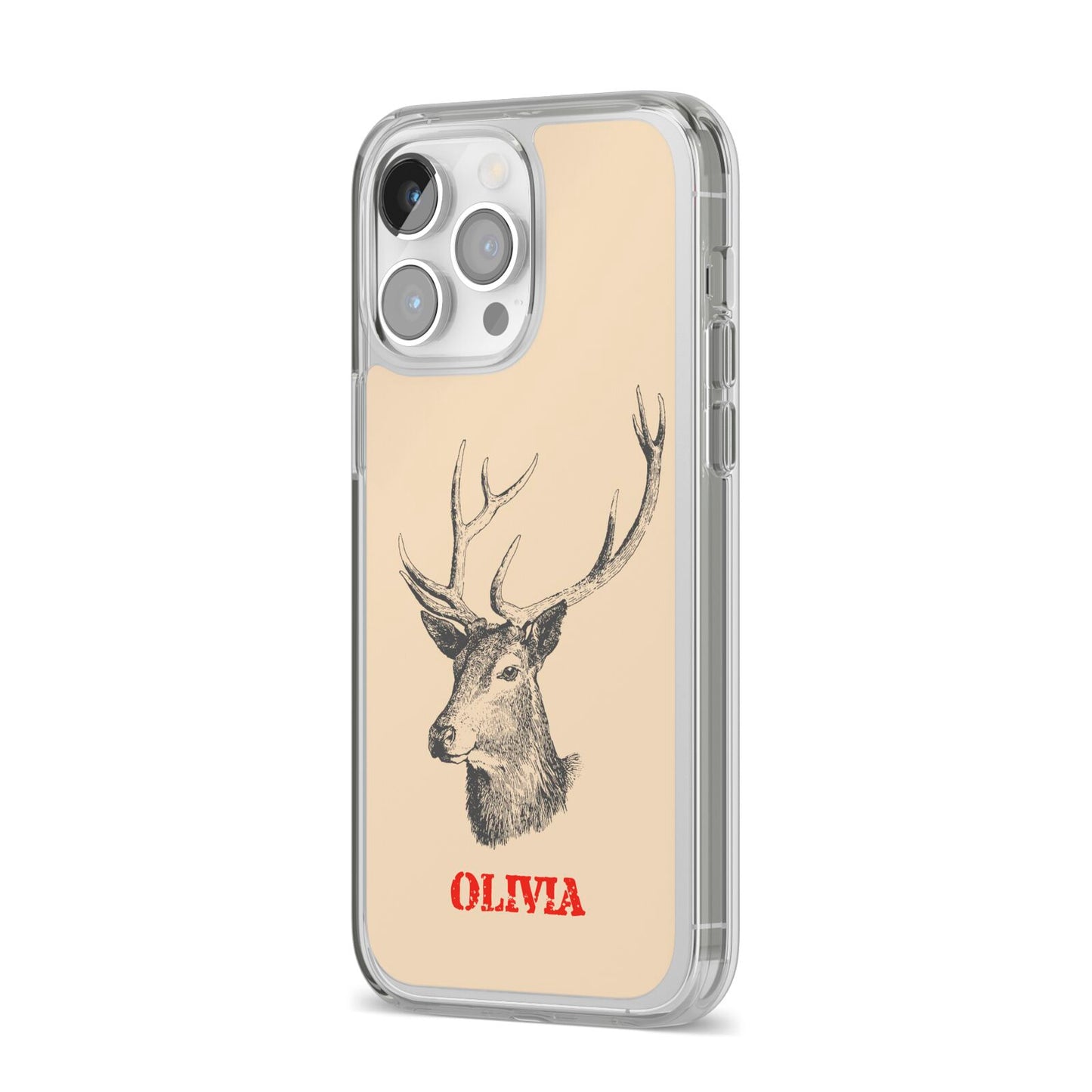 Personalised Rudolph iPhone 14 Pro Max Clear Tough Case Silver Angled Image