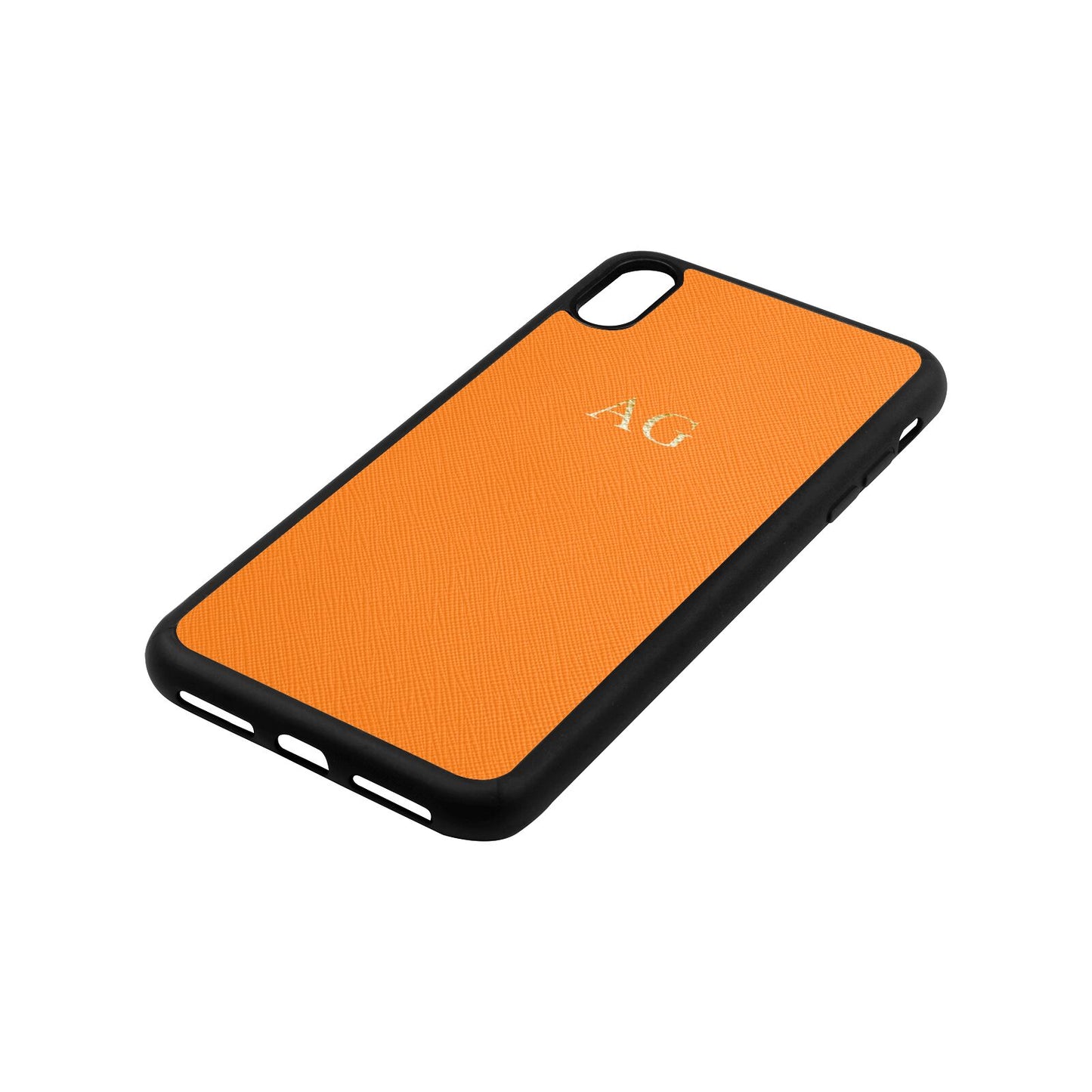 Personalised Saffron Saffiano Leather iPhone Xs Max Case Side Angle
