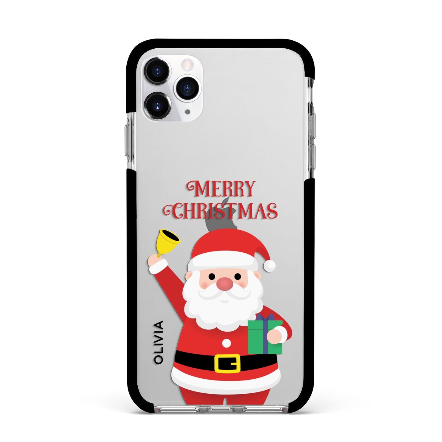 Personalised Santa Apple iPhone 11 Pro Max in Silver with Black Impact Case