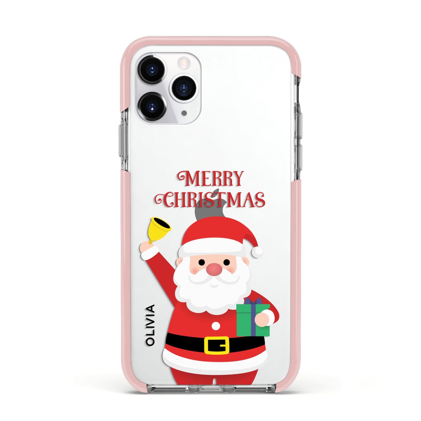 Personalised Santa Apple iPhone 11 Pro in Silver with Pink Impact Case