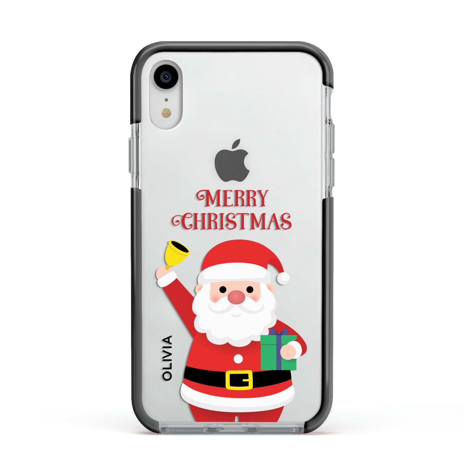 Personalised Santa Apple iPhone XR Impact Case Black Edge on Silver Phone