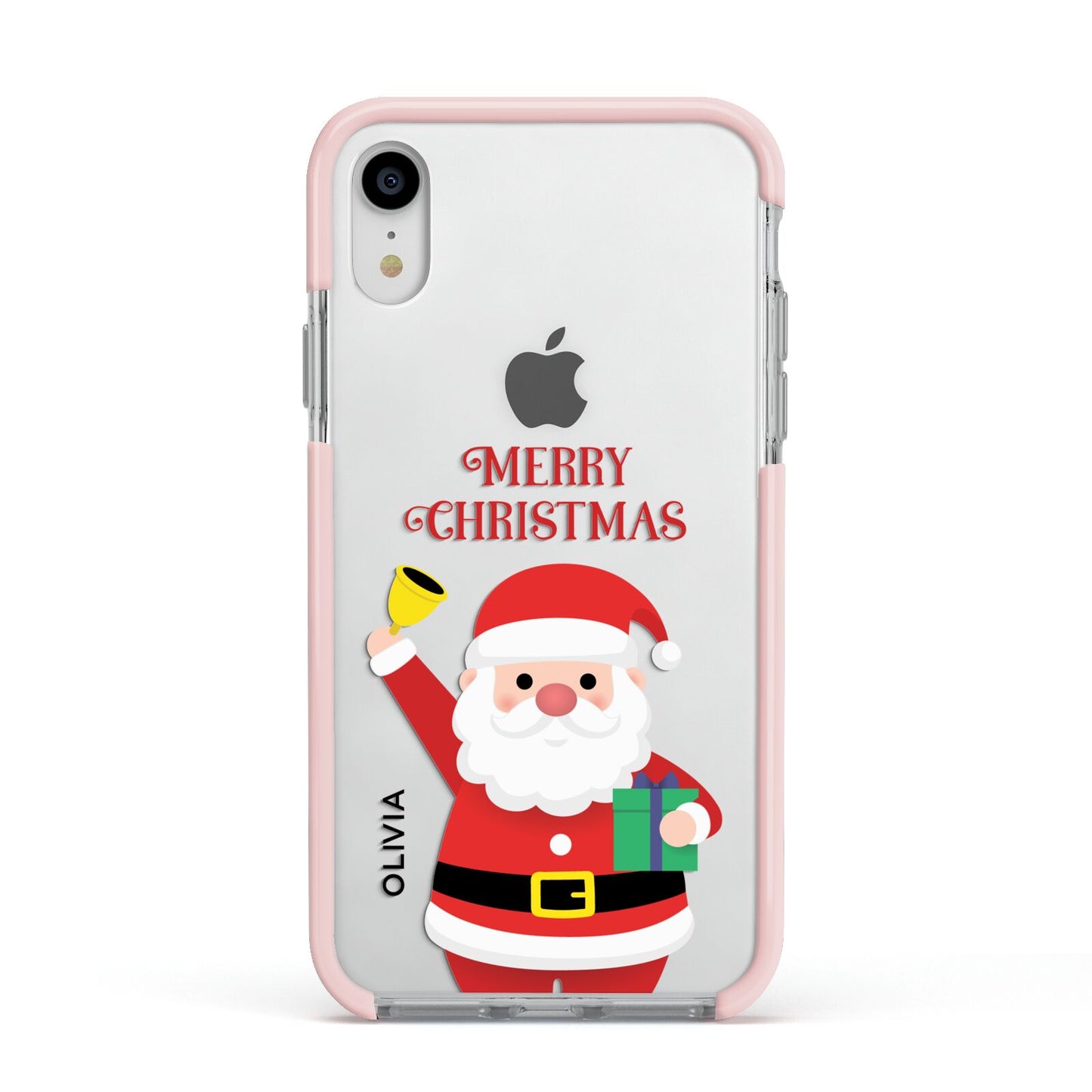 Personalised Santa Apple iPhone XR Impact Case Pink Edge on Silver Phone