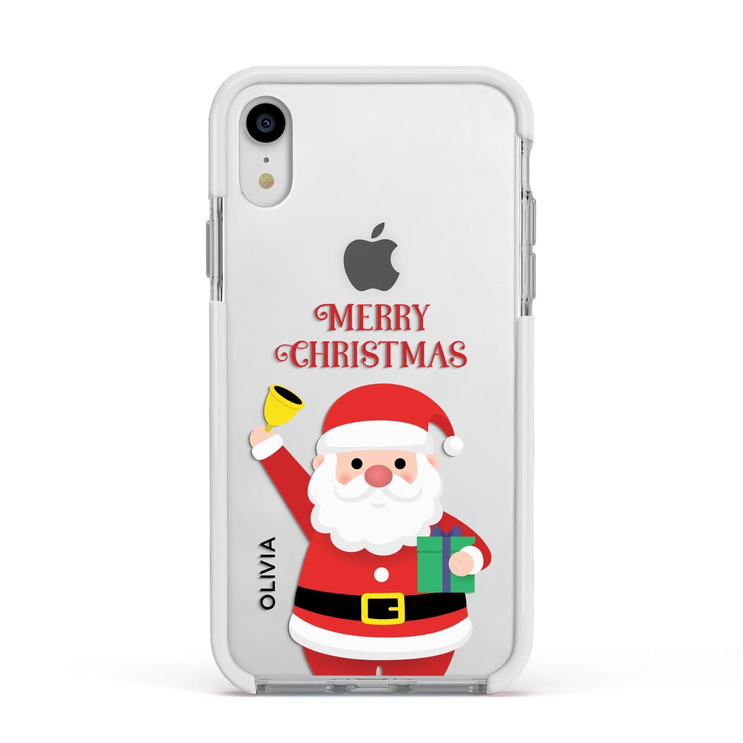 Personalised Santa Apple iPhone XR Impact Case White Edge on Silver Phone