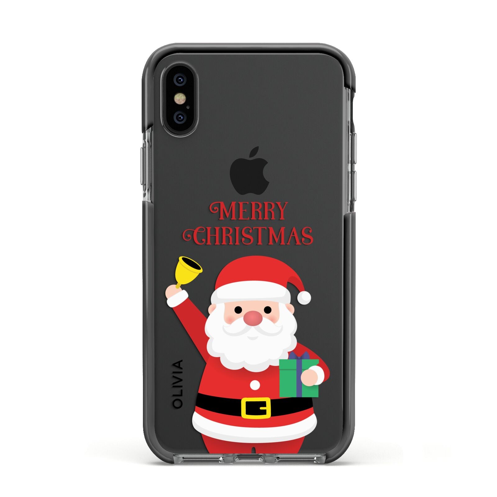 Personalised Santa Apple iPhone Xs Impact Case Black Edge on Black Phone