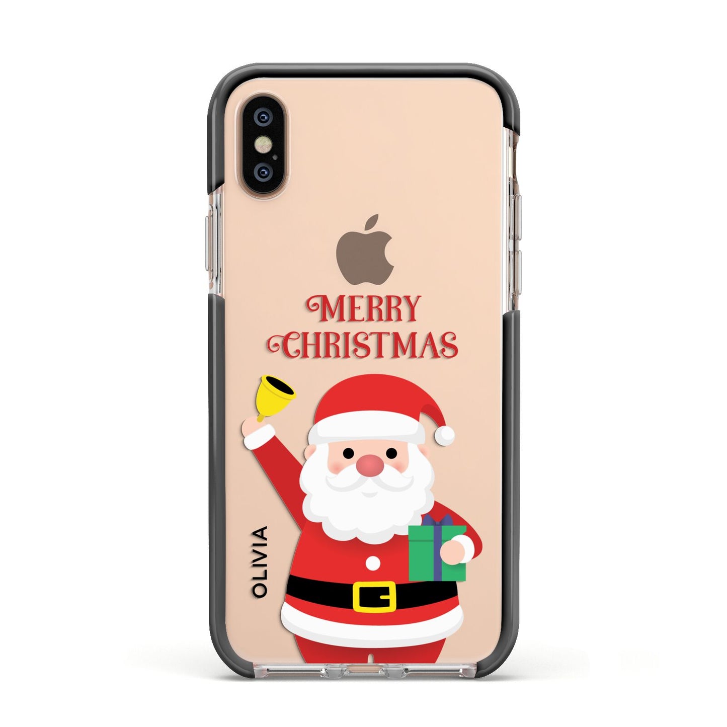 Personalised Santa Apple iPhone Xs Impact Case Black Edge on Gold Phone