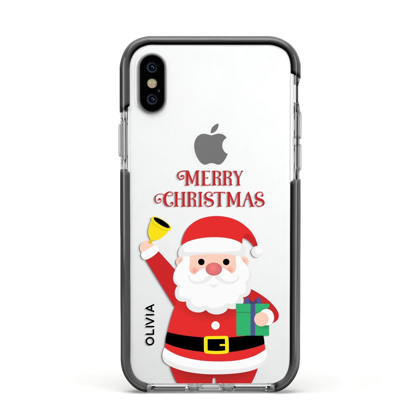 Personalised Santa Apple iPhone Xs Impact Case Black Edge on Silver Phone