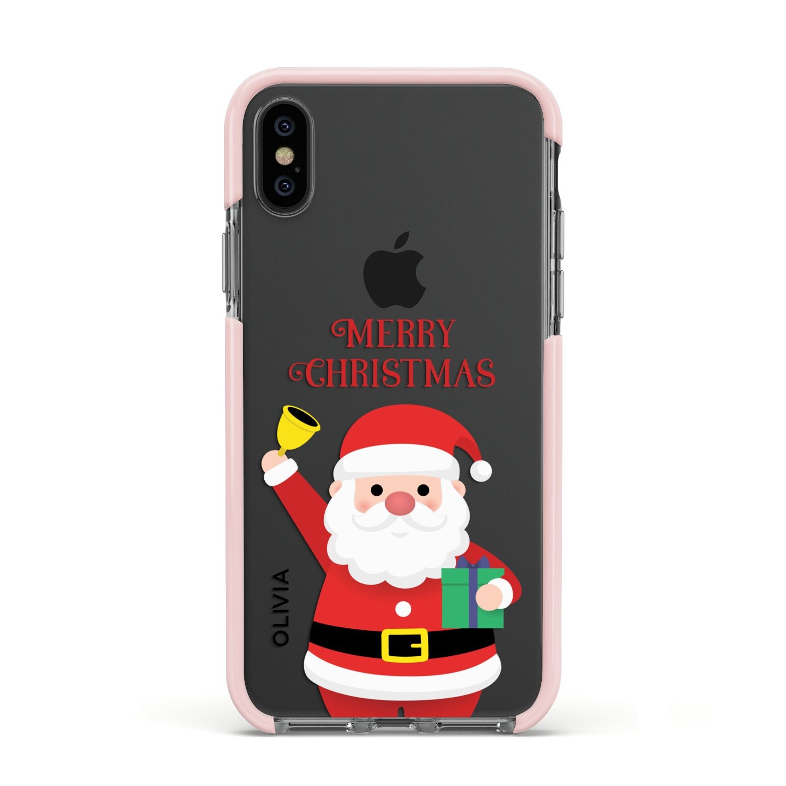 Personalised Santa Apple iPhone Xs Impact Case Pink Edge on Black Phone