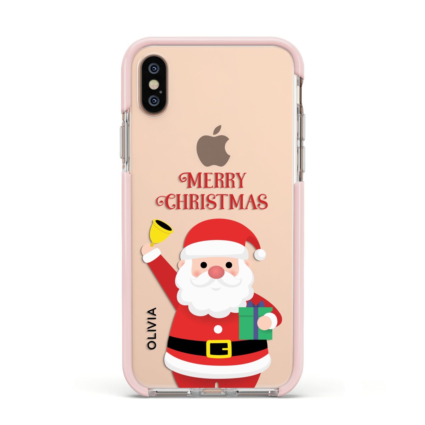 Personalised Santa Apple iPhone Xs Impact Case Pink Edge on Gold Phone