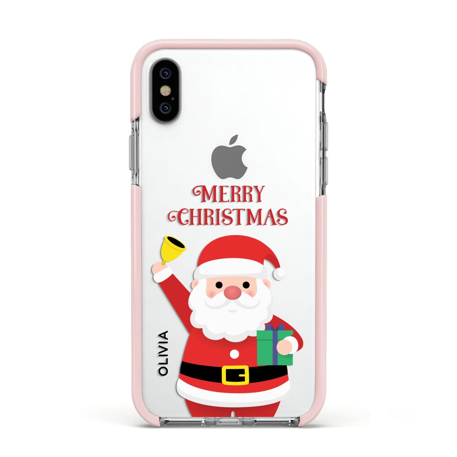 Personalised Santa Apple iPhone Xs Impact Case Pink Edge on Silver Phone