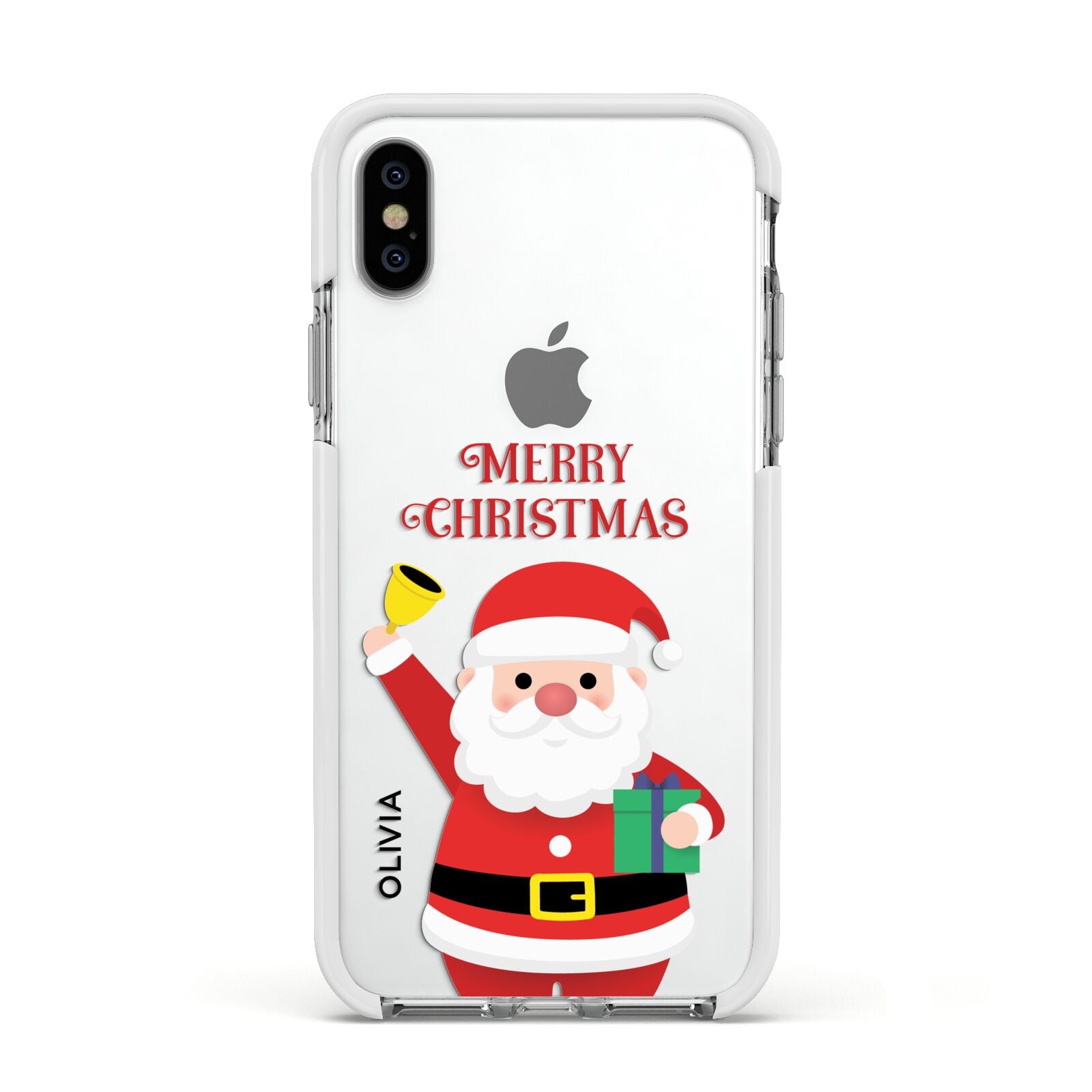 Personalised Santa Apple iPhone Xs Impact Case White Edge on Silver Phone