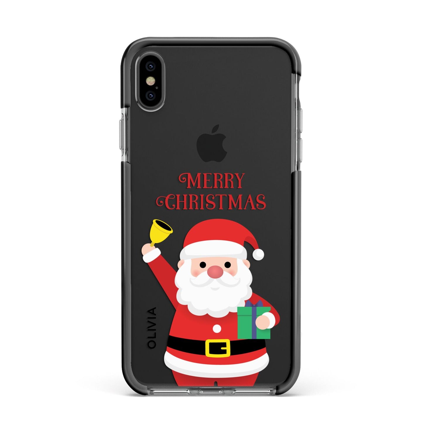 Personalised Santa Apple iPhone Xs Max Impact Case Black Edge on Black Phone