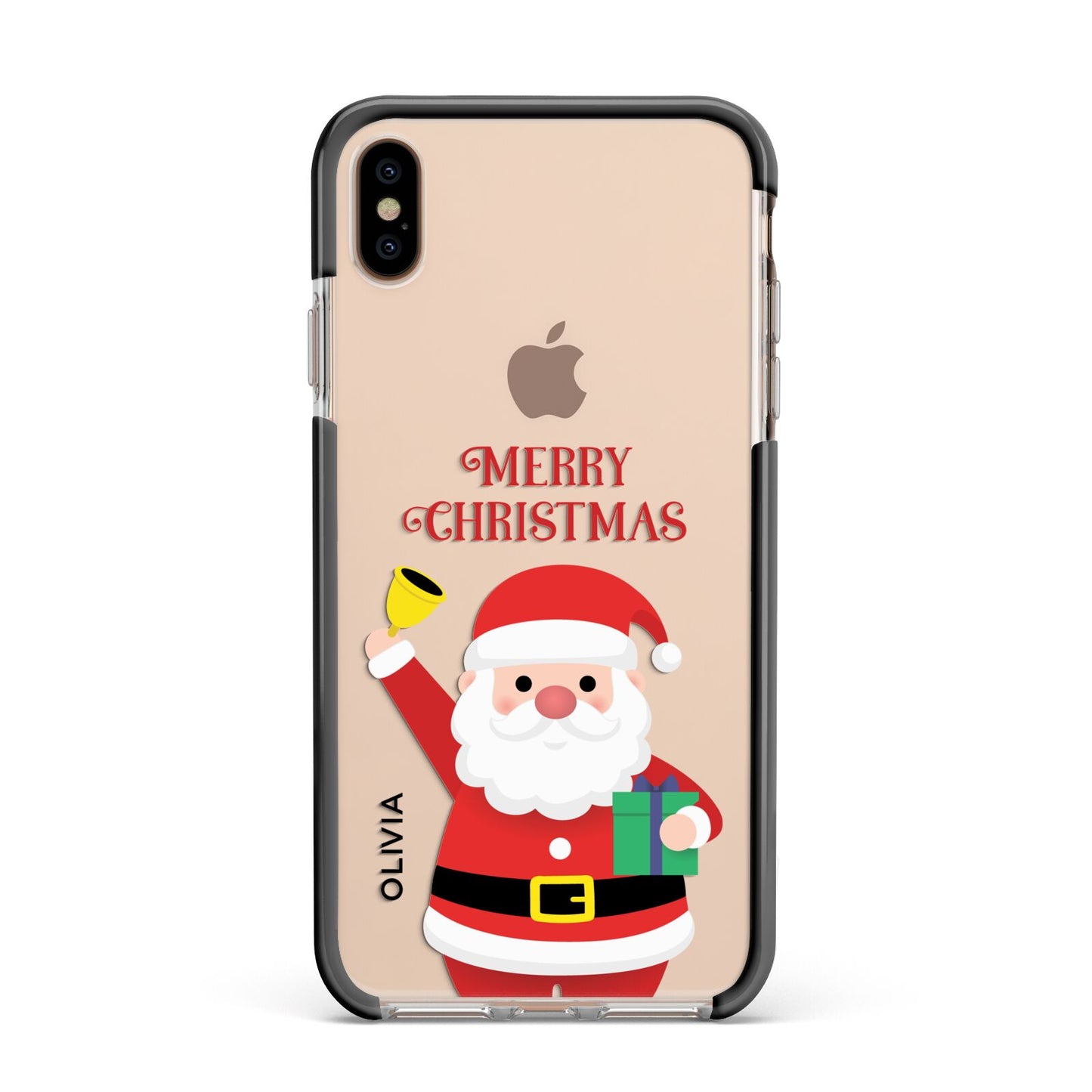 Personalised Santa Apple iPhone Xs Max Impact Case Black Edge on Gold Phone