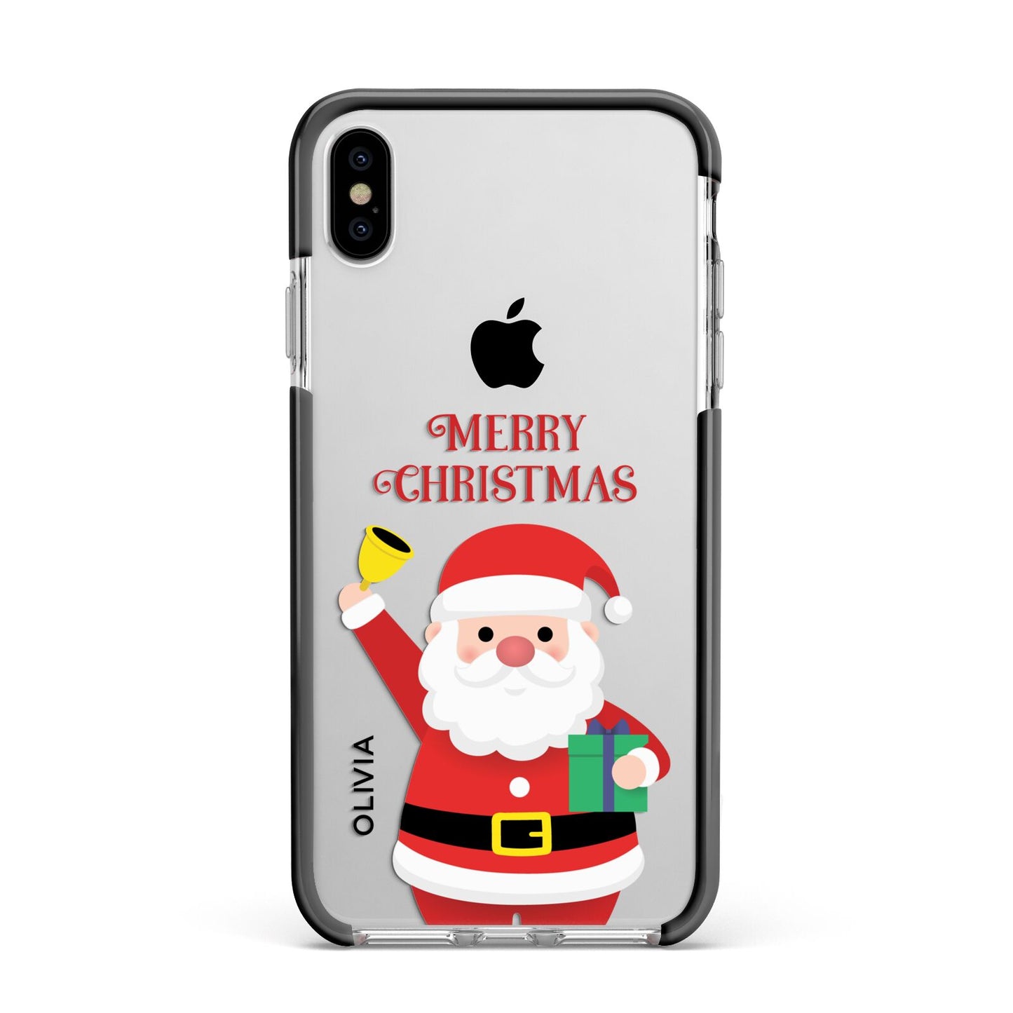 Personalised Santa Apple iPhone Xs Max Impact Case Black Edge on Silver Phone