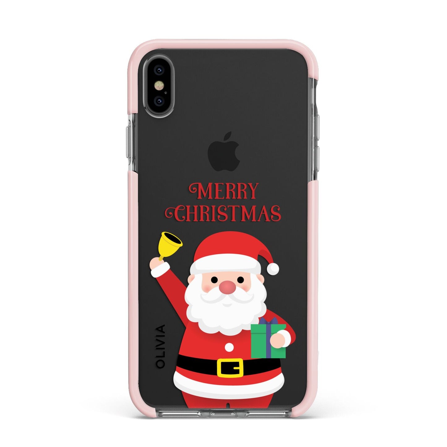 Personalised Santa Apple iPhone Xs Max Impact Case Pink Edge on Black Phone