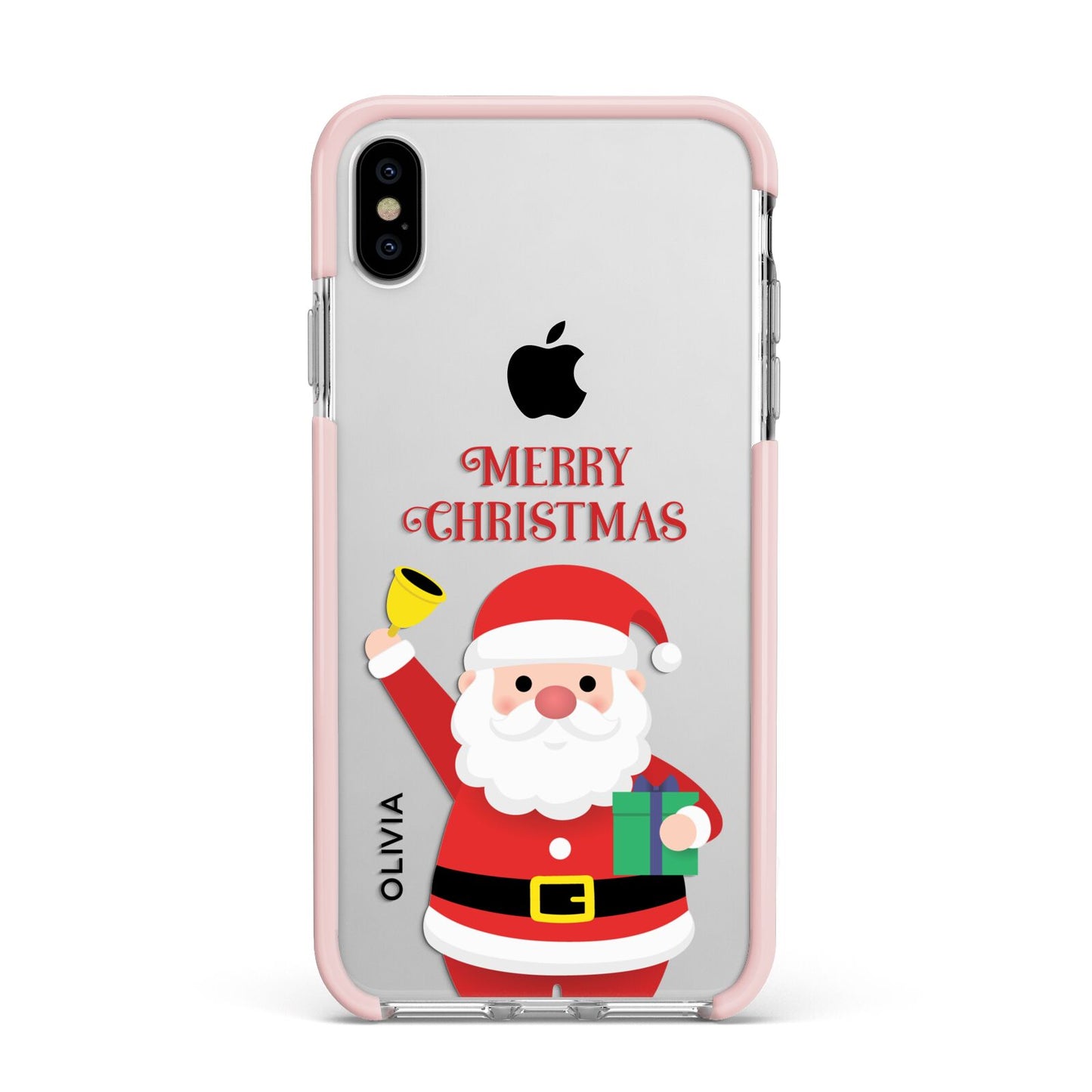 Personalised Santa Apple iPhone Xs Max Impact Case Pink Edge on Silver Phone