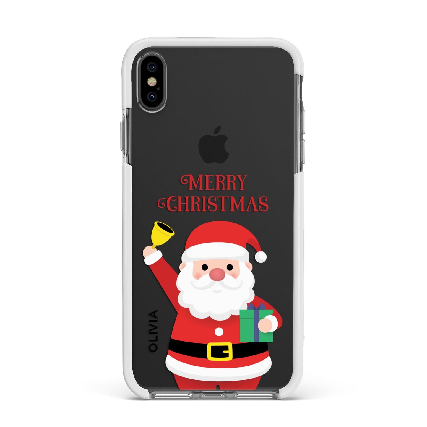 Personalised Santa Apple iPhone Xs Max Impact Case White Edge on Black Phone