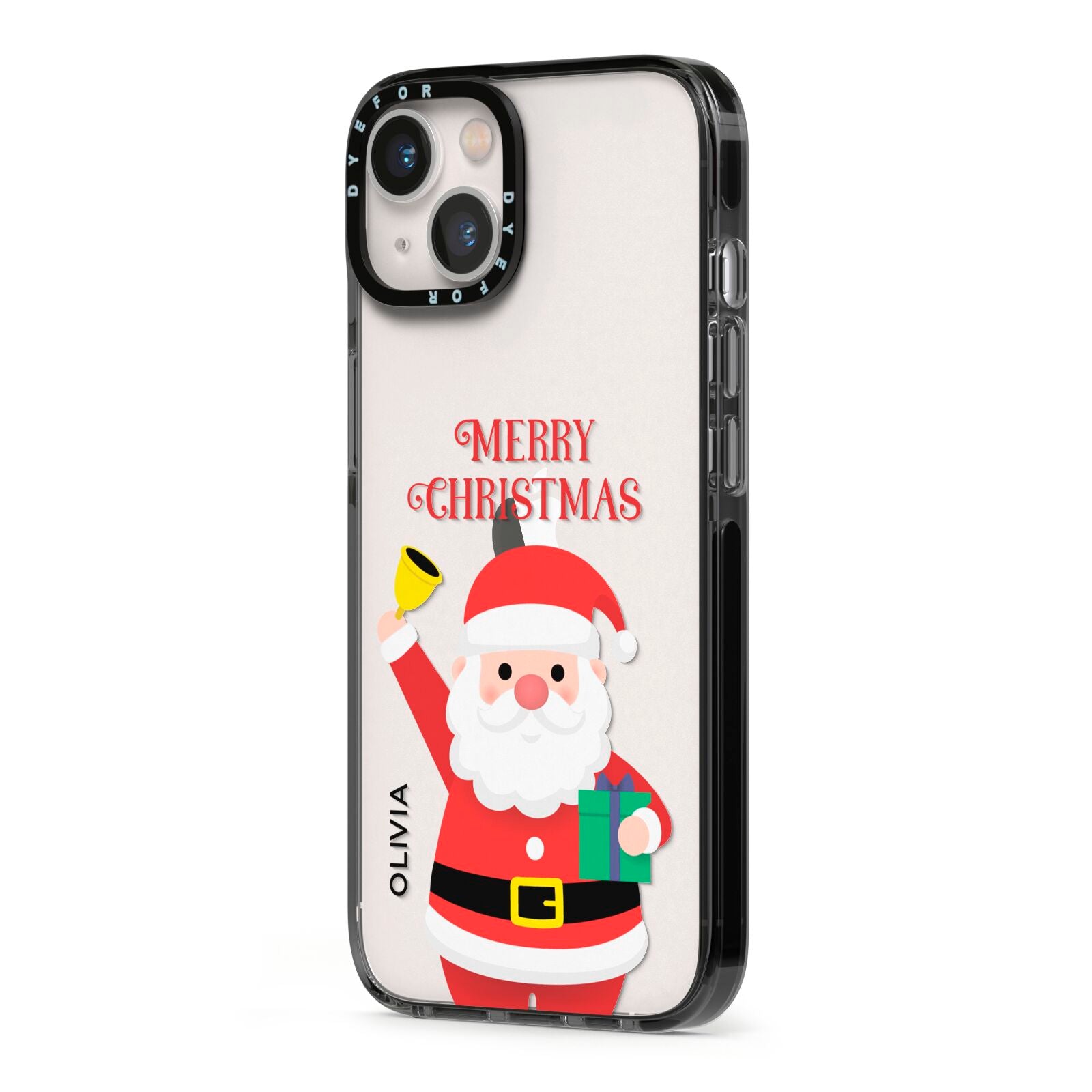 Personalised Santa iPhone 13 Black Impact Case Side Angle on Silver phone