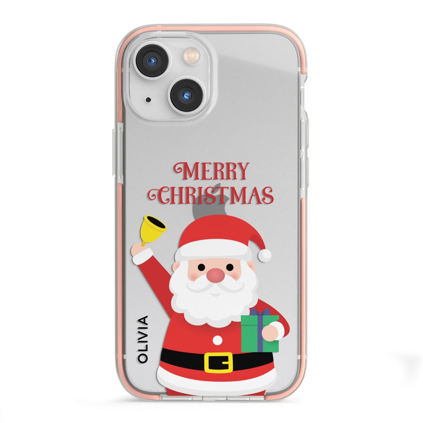 Personalised Santa iPhone 13 Mini TPU Impact Case with Pink Edges