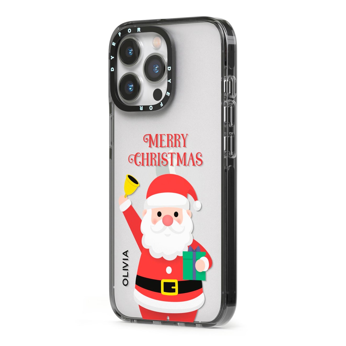 Personalised Santa iPhone 13 Pro Black Impact Case Side Angle on Silver phone