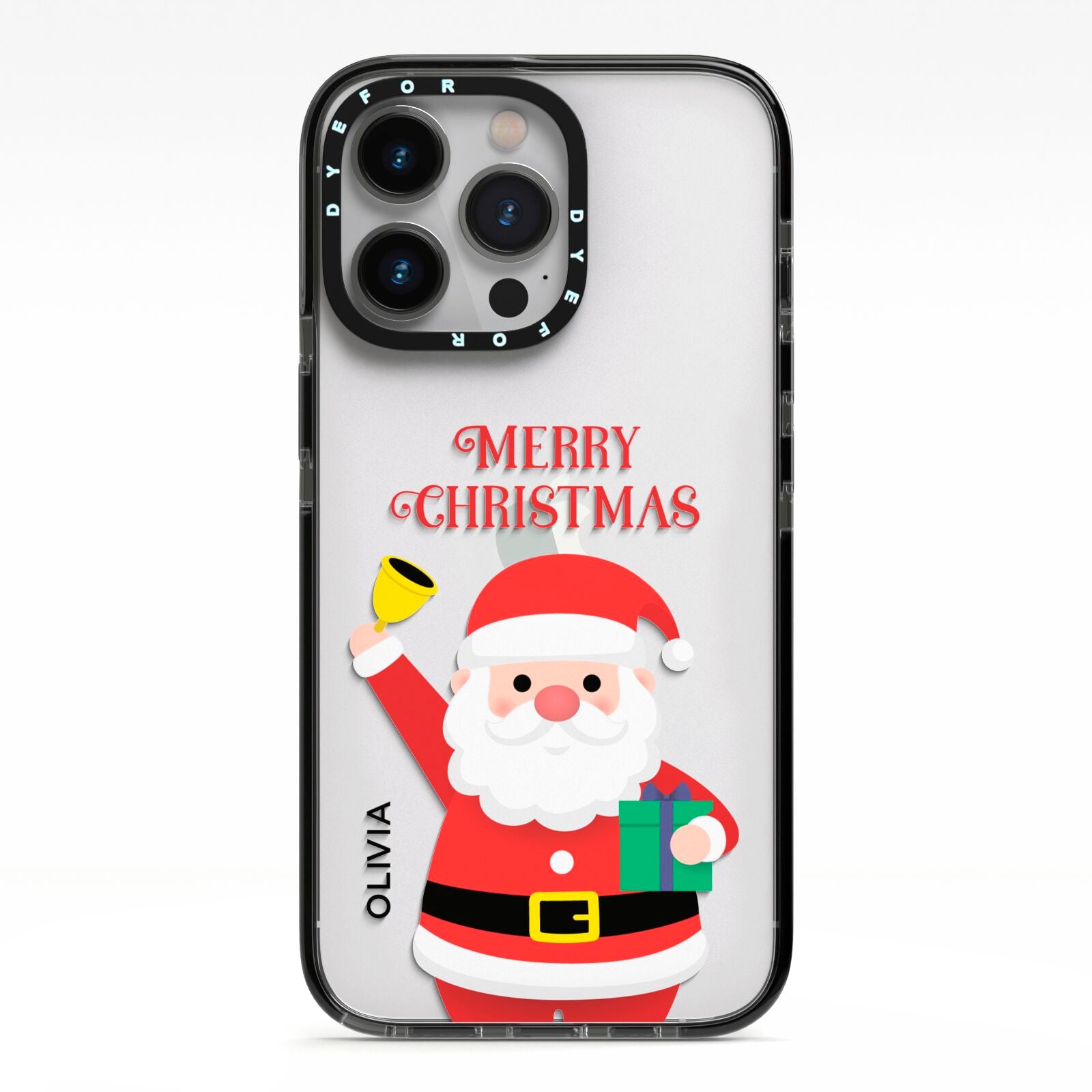 Personalised Santa iPhone 13 Pro Black Impact Case on Silver phone