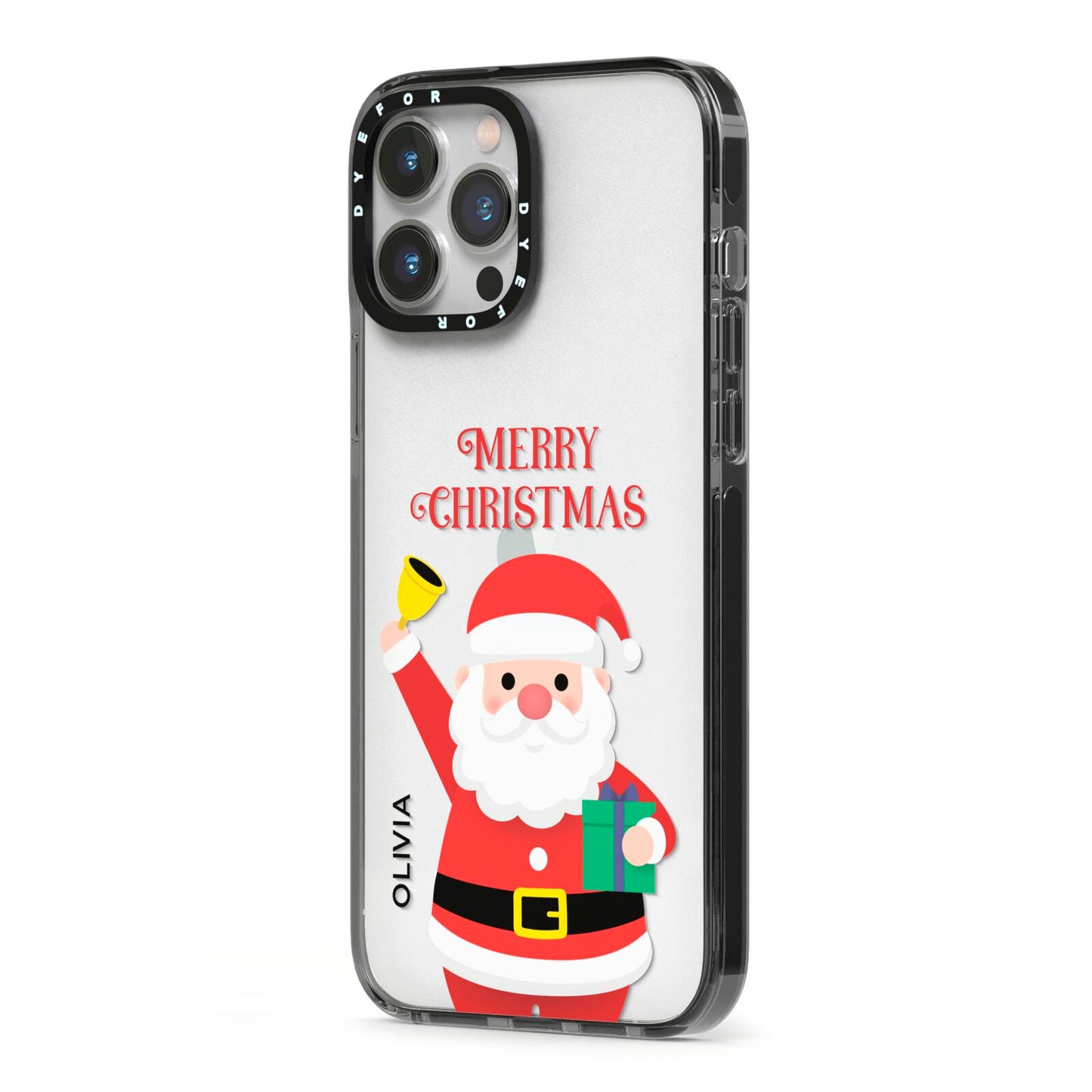 Personalised Santa iPhone 13 Pro Max Black Impact Case Side Angle on Silver phone