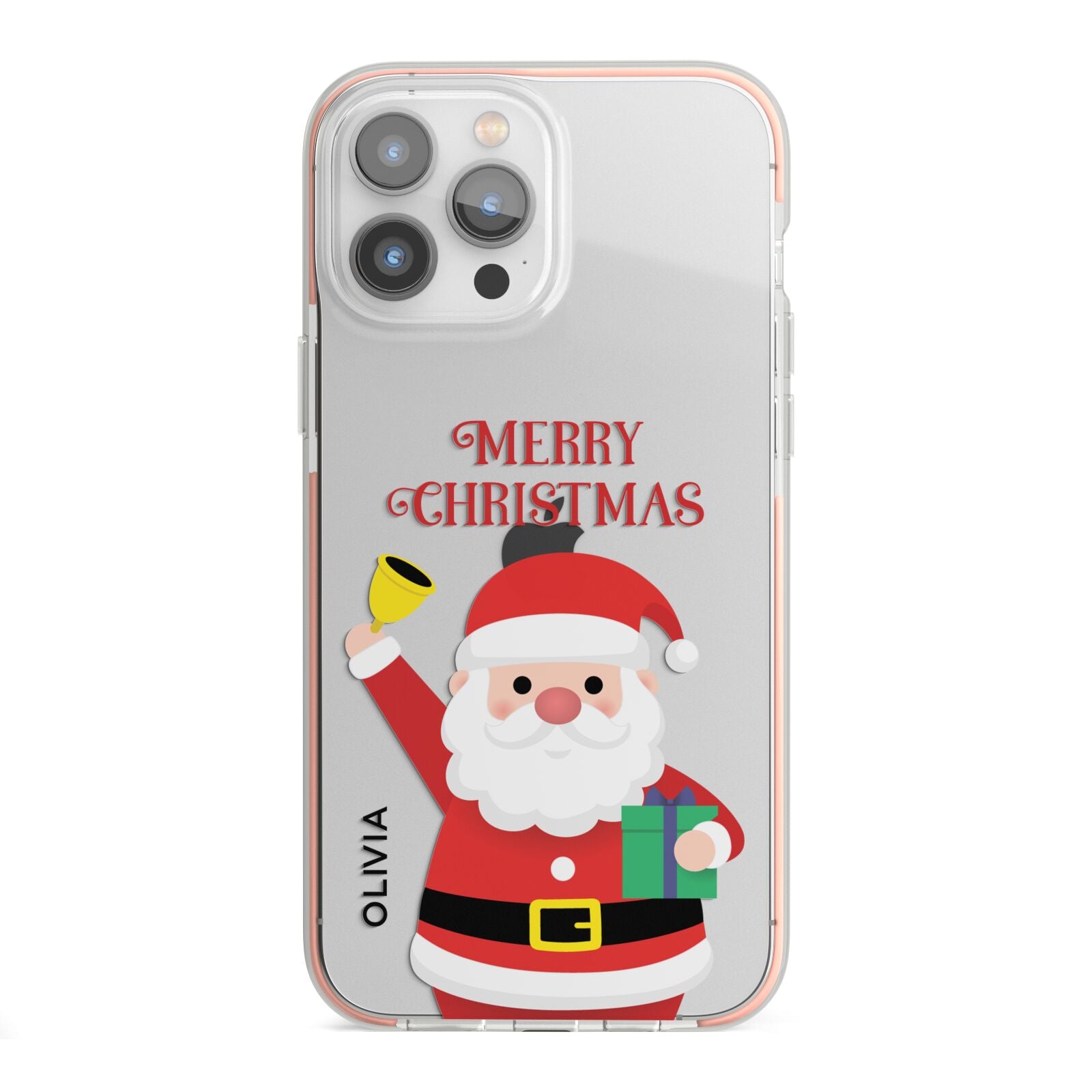 Personalised Santa iPhone 13 Pro Max TPU Impact Case with Pink Edges