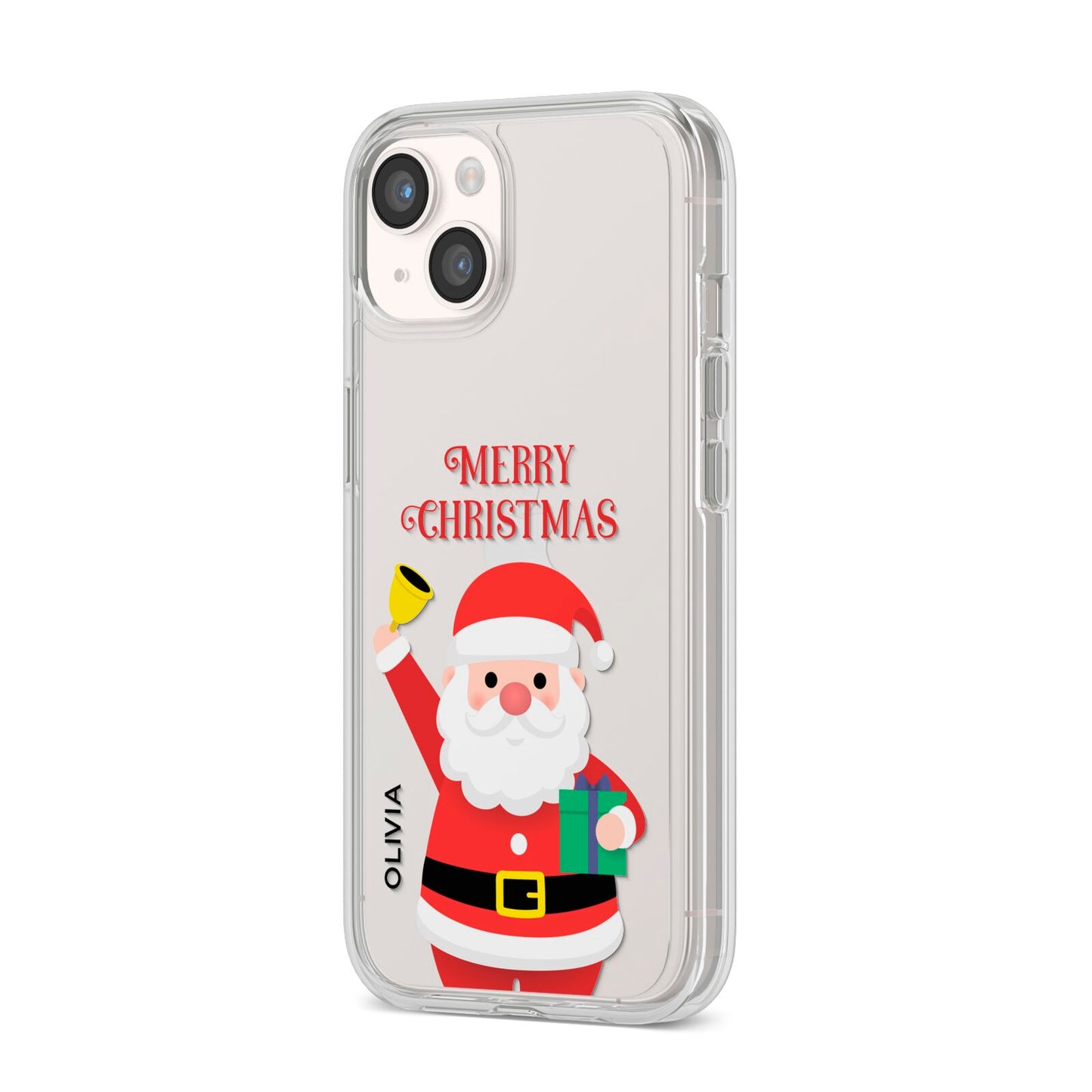 Personalised Santa iPhone 14 Clear Tough Case Starlight Angled Image