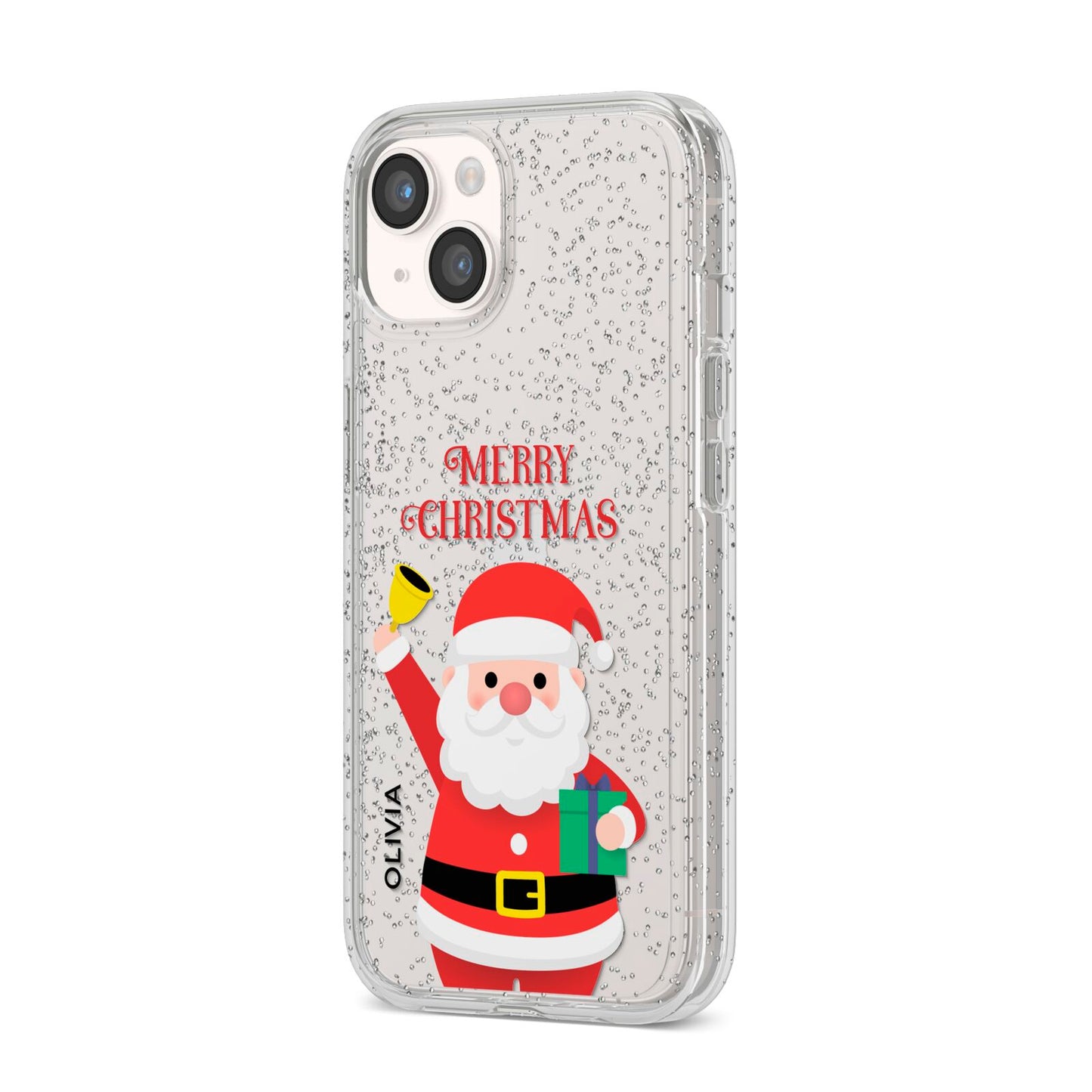 Personalised Santa iPhone 14 Glitter Tough Case Starlight Angled Image