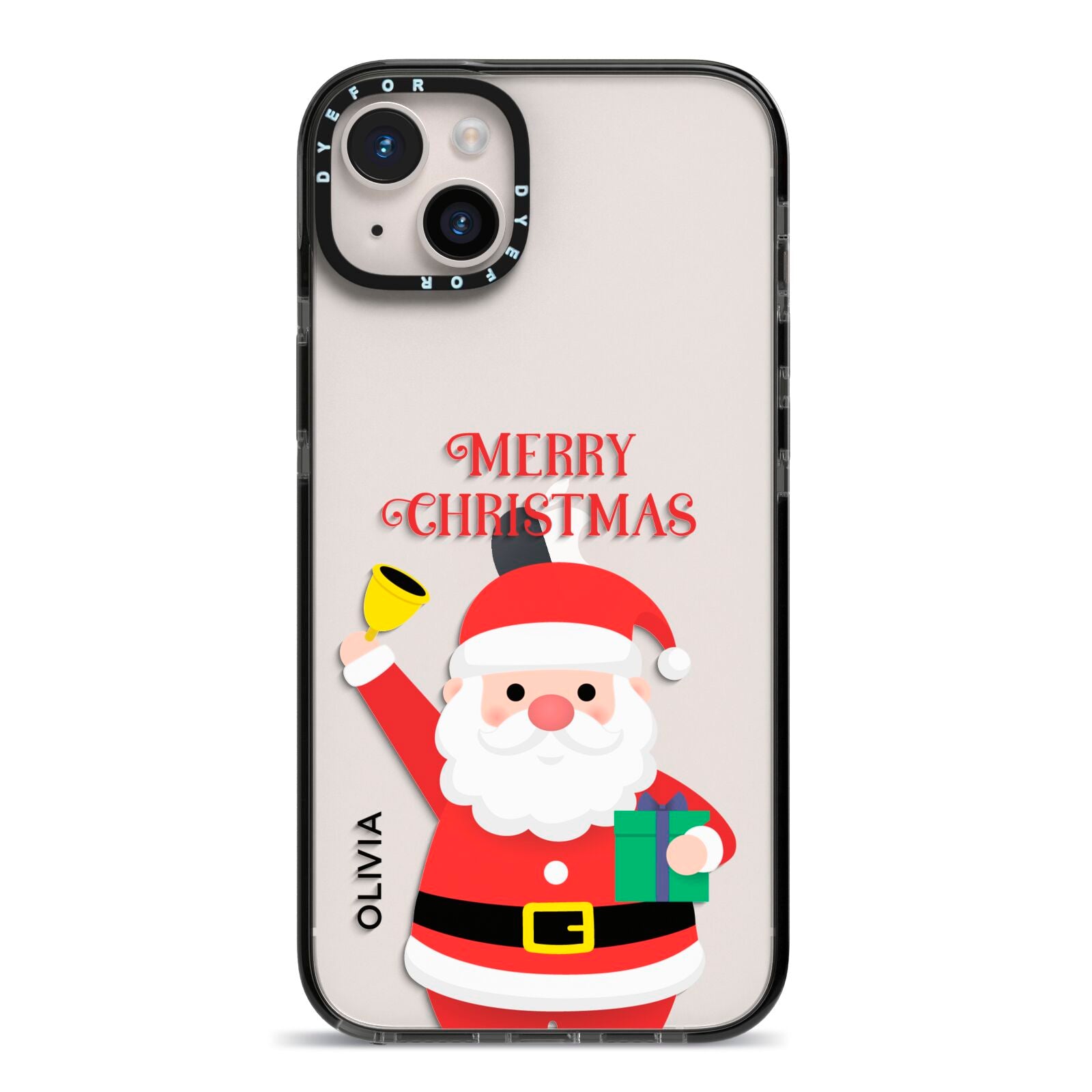 Personalised Santa iPhone 14 Plus Black Impact Case on Silver phone